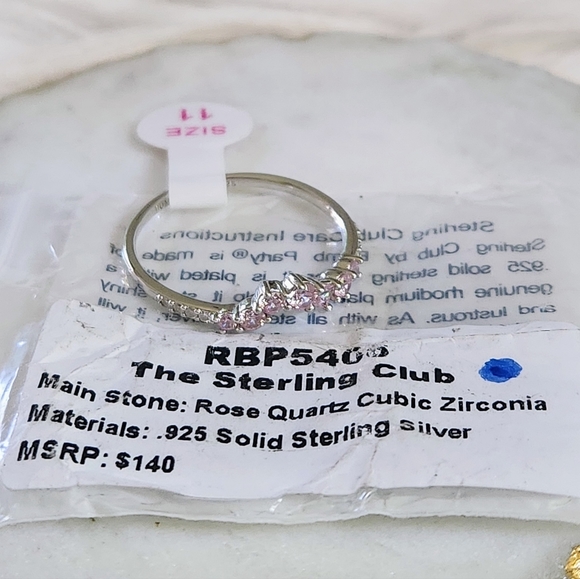 NWT Bomb Party Rose Quartz Cubic Zirconia .925 Sterling Silver Ring - Size 11 - Picture 4 of 10